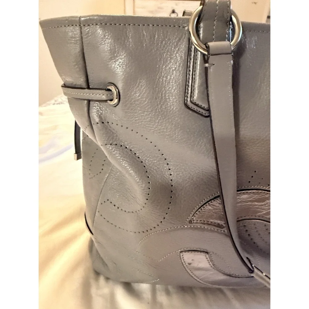 Coach Chelsea Inlaid Leather Charlie Gray Grey Tote Zip Large Patchwork